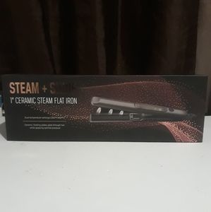 Steam + Shine 1" Ceramic Steam Flat Iron in Black Removable Water Tank (NEW)